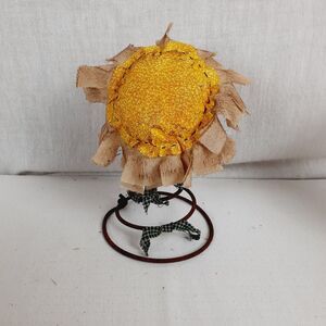 Hand Crafted Vintage Tornado Spring Coil W/Yellow Fabric Flower Primitive Rustic